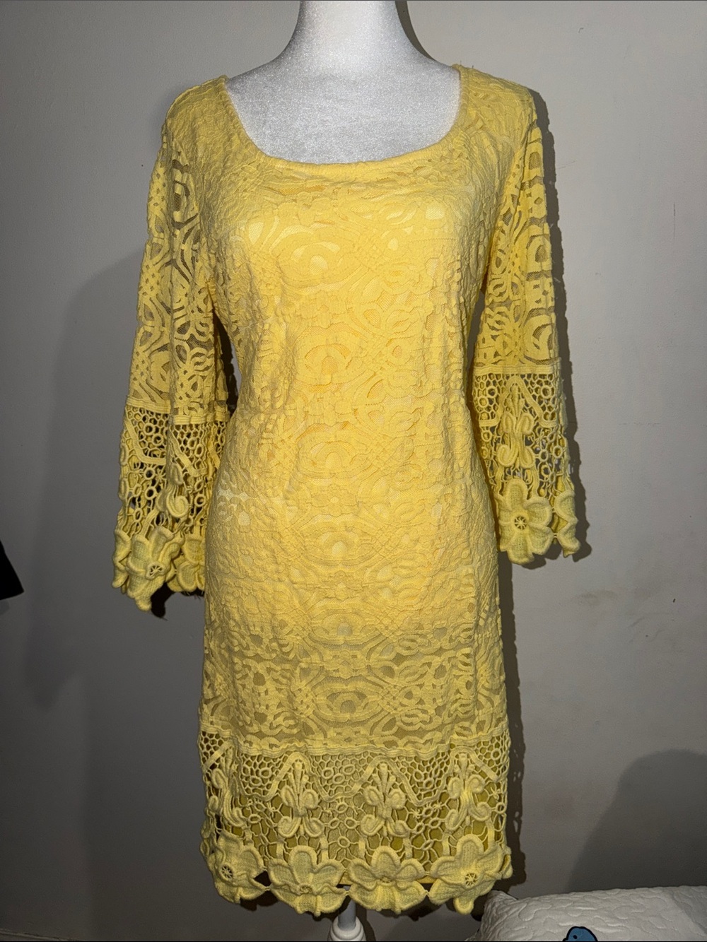 Alfani Yellow Lace Long Sleeve Dress